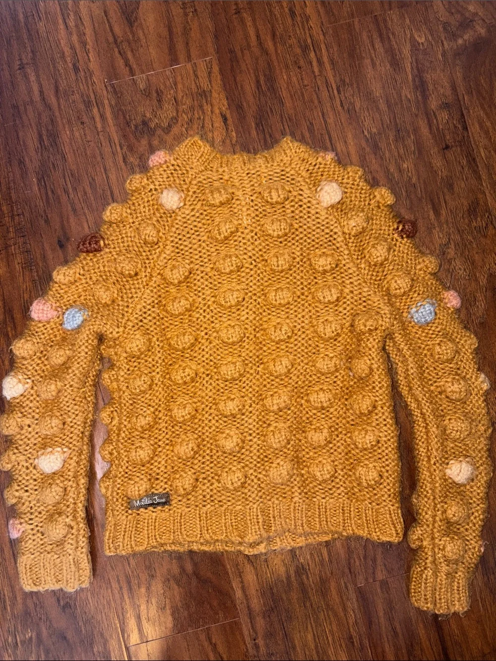 Matilda Jane Mustard Pom-Pom Bobble Knit Cardigan with Multicolor Accents Size 4